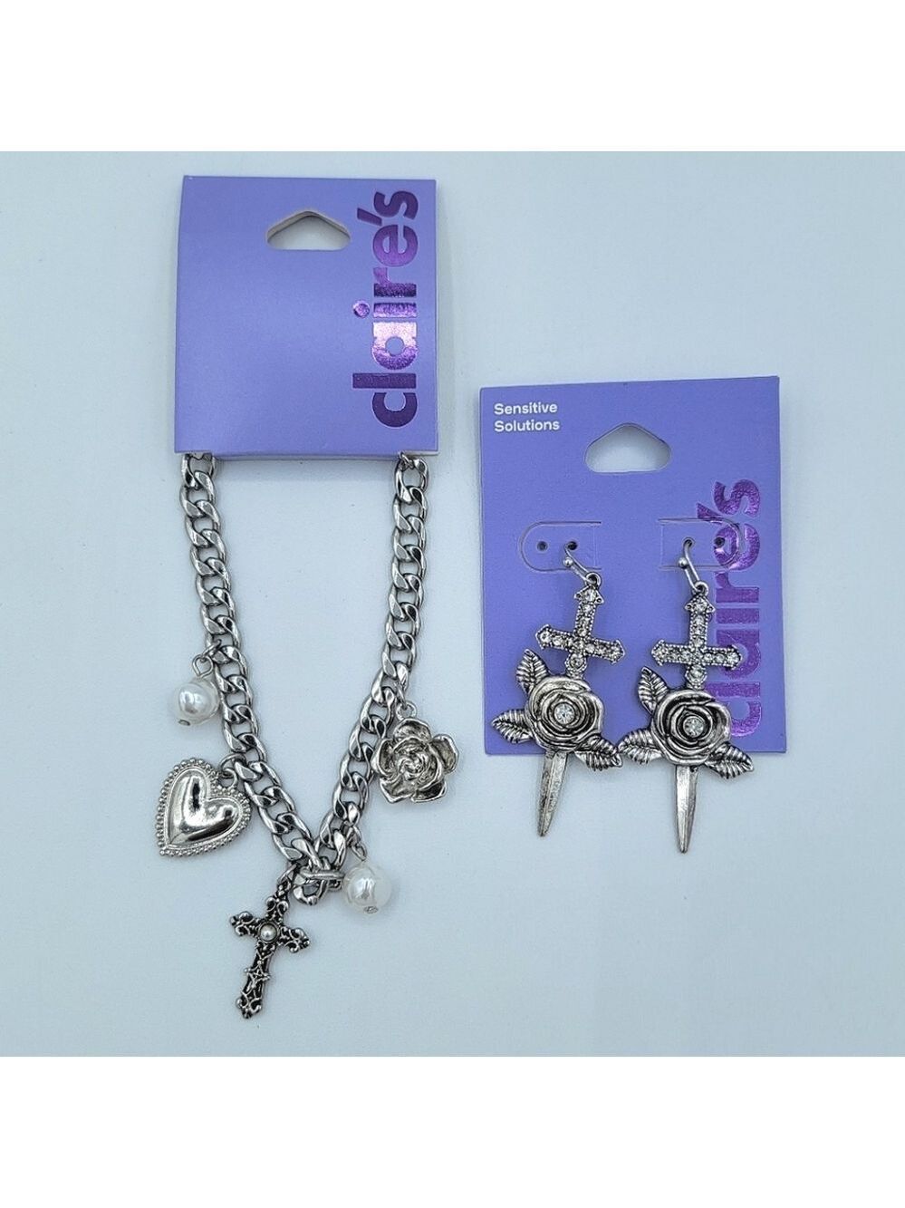 Claire's Silver Charm Necklace & Earring Set NEW #0010